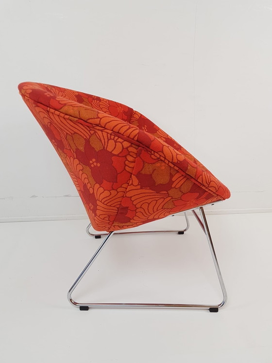 Image 1 of Vintage Rudolf Wolf fauteuil nieuw gestoffeerd wol bloemen Rohe