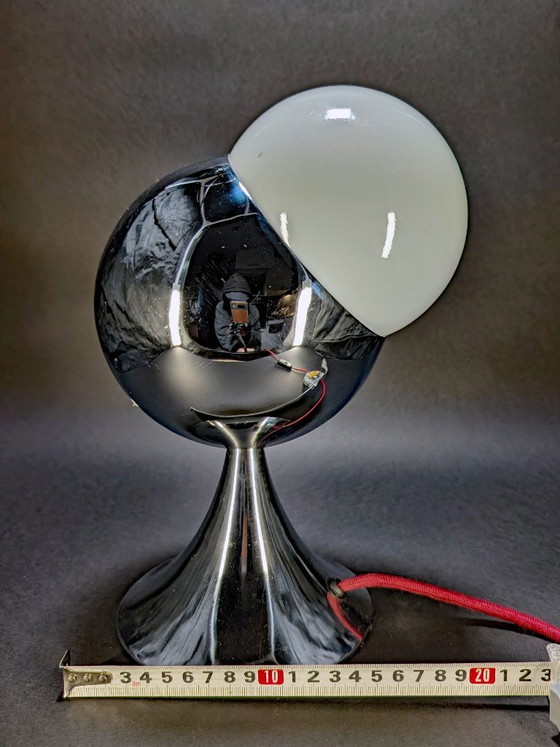 60er Jahre "Satellite" Verchromte Tischlampe, Unikat, Tischlampen, Glas, Metall, Rot (Foto 11 von 11)