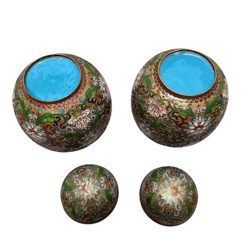 Vintage Chinese cloisonne ginger jars, 1970s