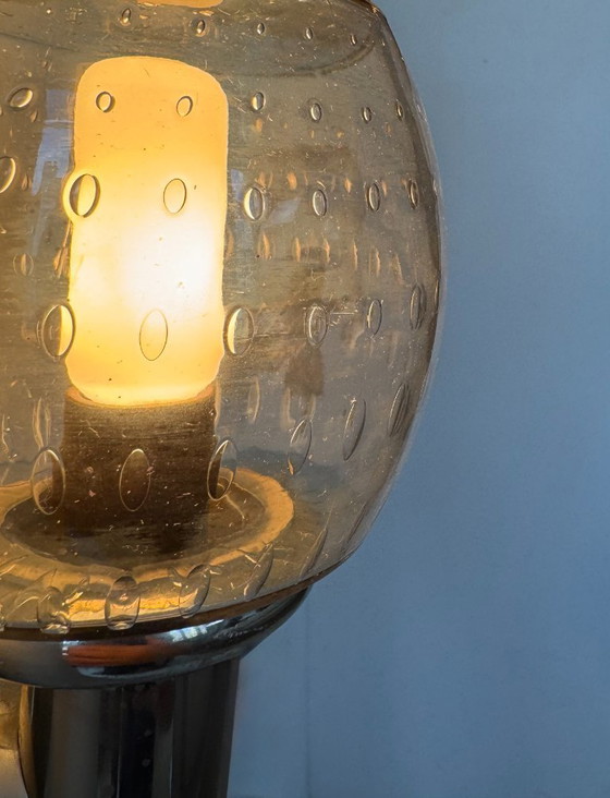 Image 1 of Coppia di applique vintage, metallo cromato e vetro a bolle, Francia, 1960