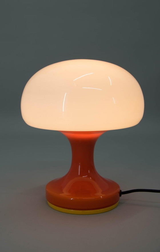 Image 1 of Space Age Orange and White Glass Mushroom Table Lamp by Valašské Meziříčí, 1970s