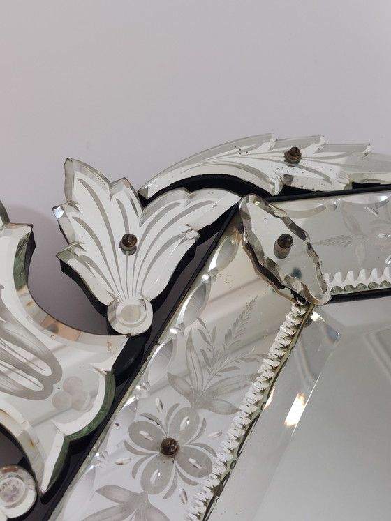 Image 1 of Antique handmade Venetian wall mirror, Murano glass, cut and engraved