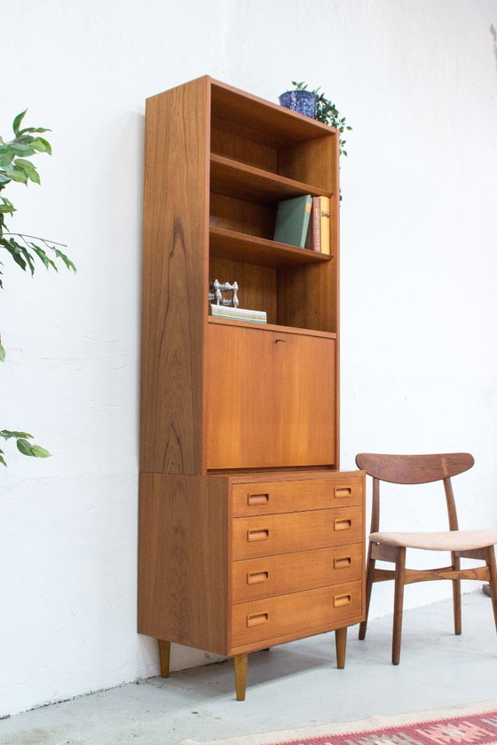 Image 1 of Poul Hundevad libreria segretaria a ripiani alti vintage in teak