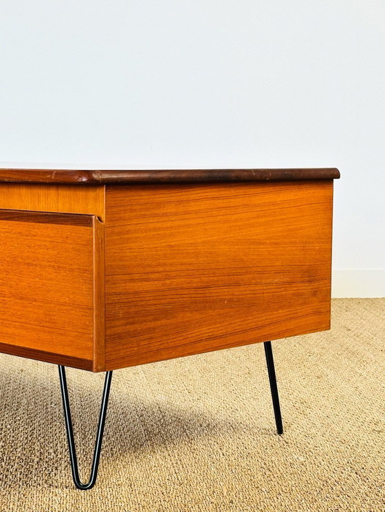 Image 1 of Low Scandinavian teak sideboard with hairpin legs, 1960