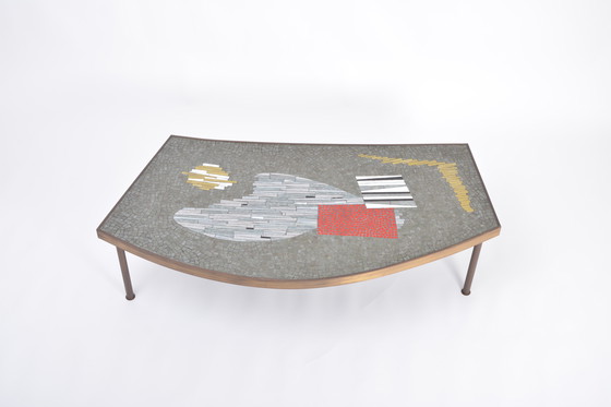 Image 1 of Grande table basse en mosaïque et laiton du milieu du siècle par Berthold Müller-Oerlinghausen