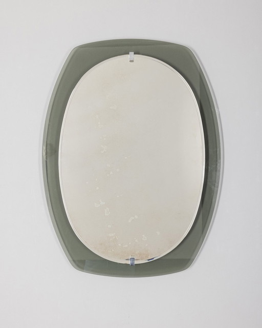 Vintage 1970s wall mirror smoked glass blue Veca design