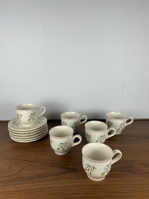 Set Of 6 Vintage Cups + Saucers, Flower Pattern, Germany