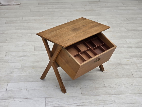 Image 1 of 1970s, Scandinavian side table with drawer, solid oak wood, teak wood.