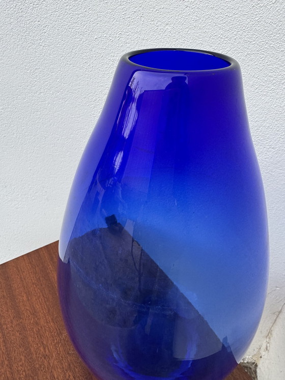 Image 1 of Large vintage cobalt blue blown glass vase