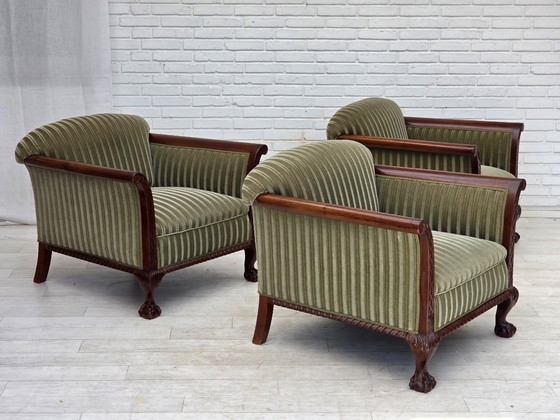 Image 1 of Fauteuil danois des années 1950, revêtement en velours, bois de teck.