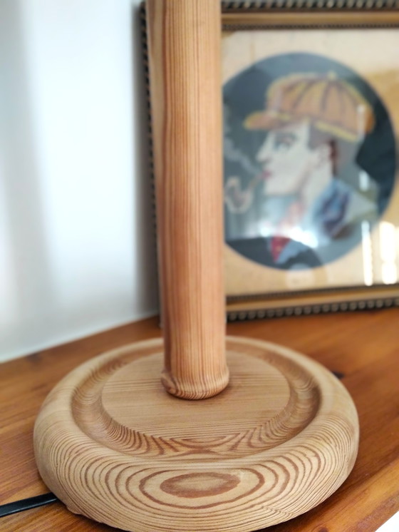 Image 1 of Vintage Wooden Table Lamp With New Pleated Lampshade, 80’s Hungary