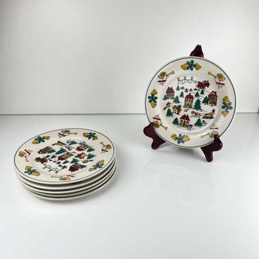 Satz von 6 weihnachtlichen Desserttellern, 1980