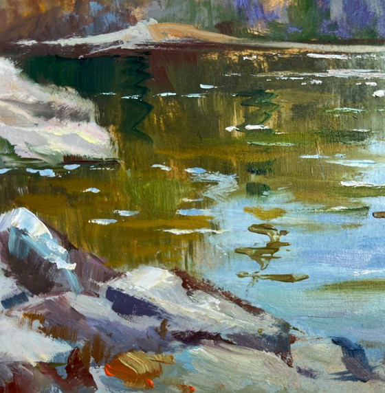 Image 1 of Original Oil Painting Summer Forest Landscape Walk along the river