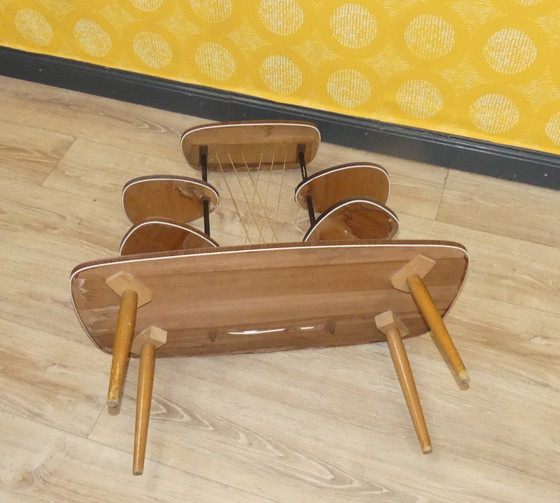 Image 1 of wunderschöne 70er 60er Jahre Blumenbank Etagere Resopal Teak Optik Deko Blumenhocker plant stand Retro Flowerstool vintage