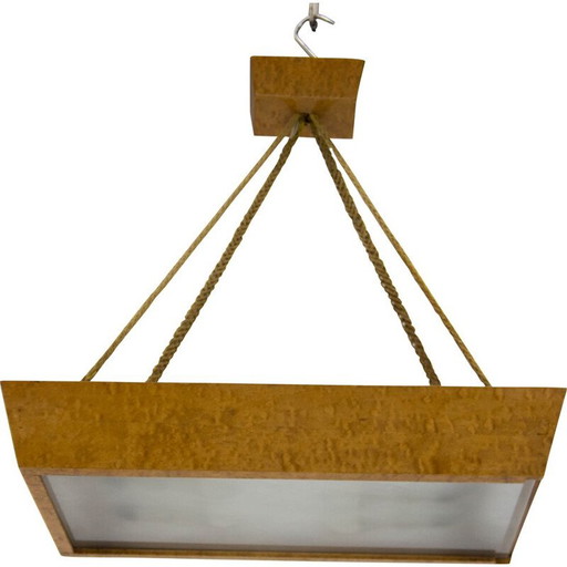 Mid-century wood and glass chandelier by Krasna Jizba, 1950s