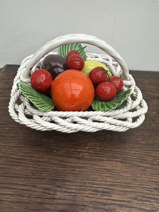 Capodimonte Italy - Corbeille à Fruits céramique tressée et Barbotines 