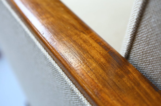 Originele Art Déco sofa 1940, Banken, Textiel, Hout, Beige (foto 9 van 9)