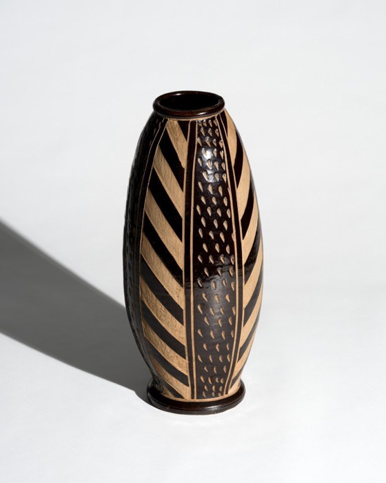Image 1 of XL Keramische vloervaas met sgraffito-reliëf – Anton Piesche & Reif, model 51B/40, Oost-Duitsland, jaren 60, DDR