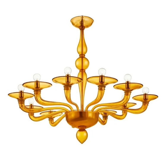 Image 1 of Lampadario in vetro di Murano ambrato contemporaneo italiano