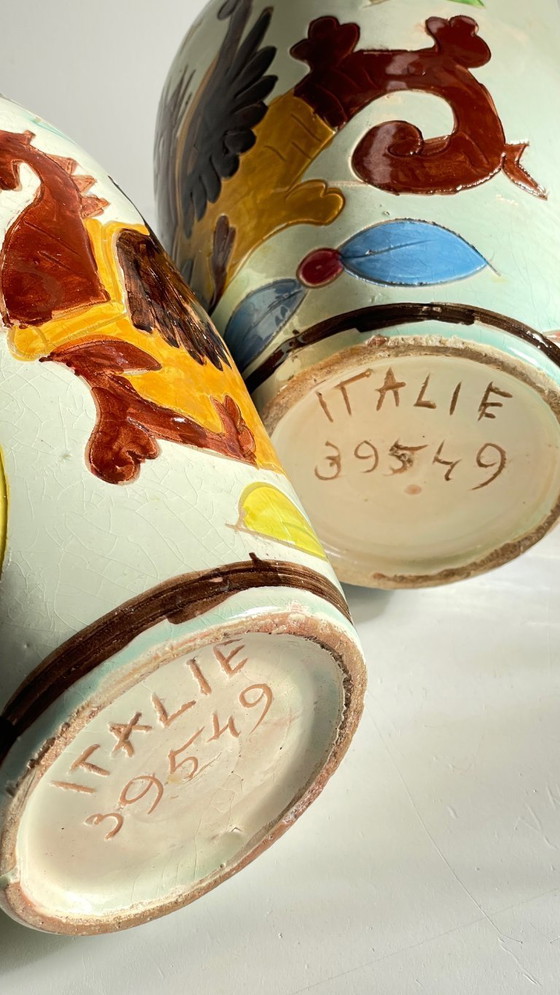 Image 1 of Italian Majolica Vases with Dragon Motif
