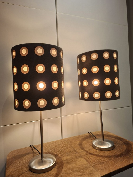 Vintage Table lamps 2x with 70s look Van de Heg, Metal, Textile, Beige (photo 2 of 8)