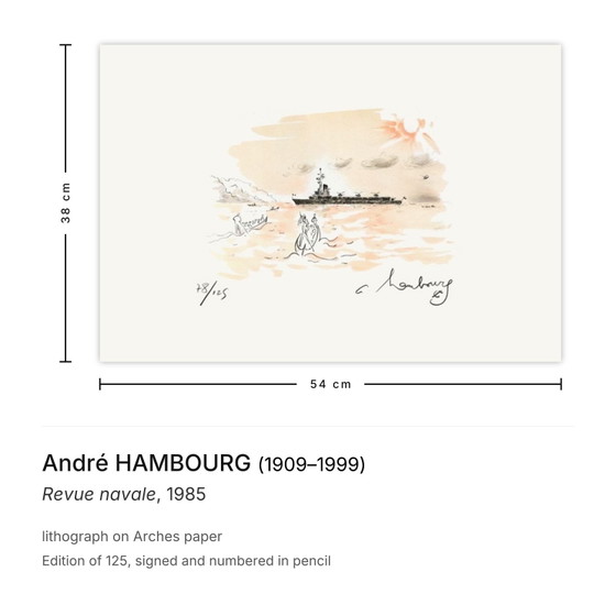 Image 1 of André HAMBOURG Revue navale Signierte Lithographie 1985