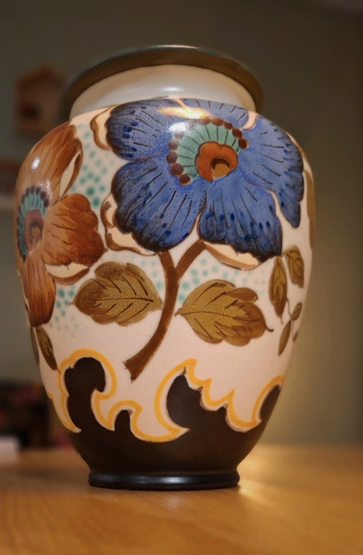 Art Deco style Royal Gouda vase Antwerp 3160 – hand-painted vintage Holland