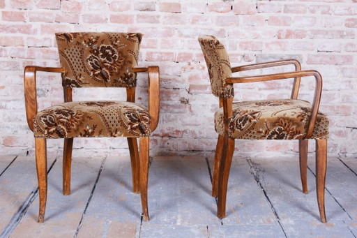 Set van twee originele art-deco fauteuils, van Jules Leleu, Beech, Frankrijk, jaren 1930. – Velvet, Wood (photo 2 of 9)