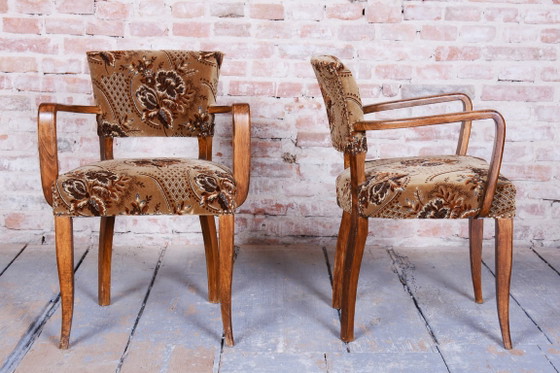 Set van twee originele art-deco fauteuils, van Jules Leleu, Beech, Frankrijk, jaren 1930. – Velvet, Wood (photo 2 of 9)