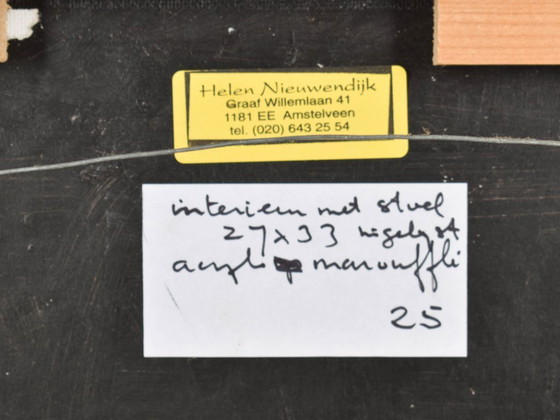 Image 1 of Helen Nieuwendijk (1946) - Interno con sedia - 2001 - Acrilico su marouflé - 27 x 33 cm