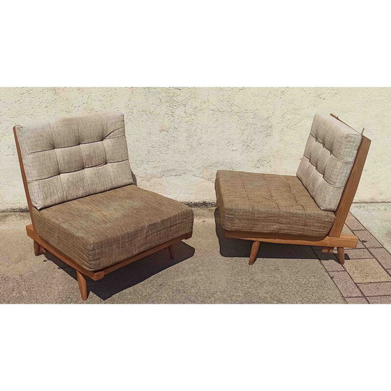 Image 1 of Pair of vintage solid teak armchairs with cushions, 1960