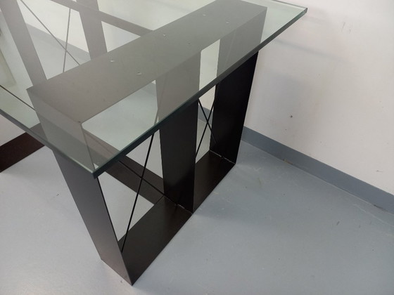 Image 1 of Vintage rectangular high table in glass and black metal from the 80s