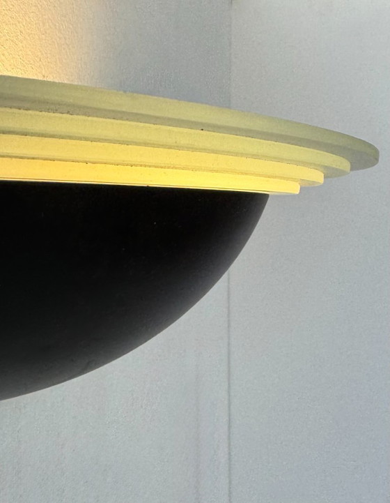 Image 1 of Applique vintage a mezzaluna, vetro sabbiato e metallo laccato nero, Francia, 1970