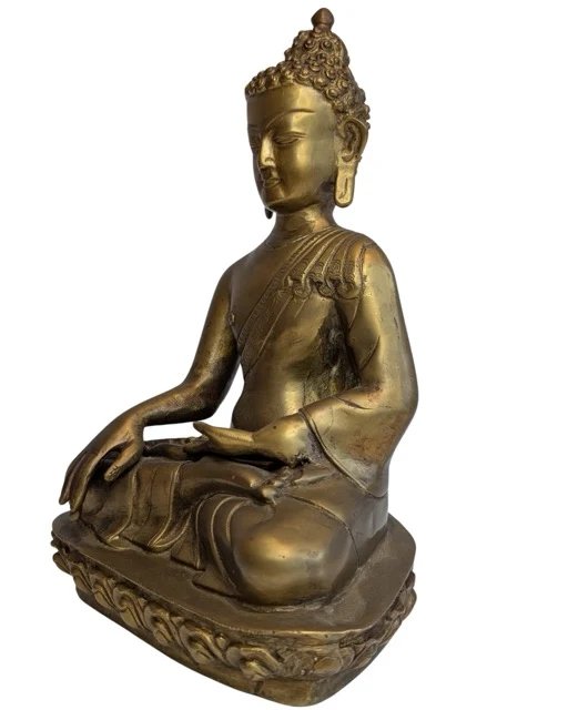 Antiek Ladakh Bronzen Boeddha Beeld – Bhumisparsha Mudra – Beeldhouwkunst, Gold (photo 4 of 13)