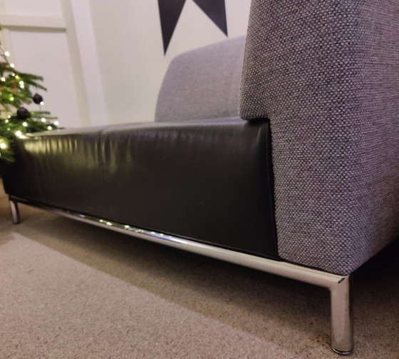 Image 1 of Montel Chaise Longue Design Two-Seater Sofa, Black Leather Seat