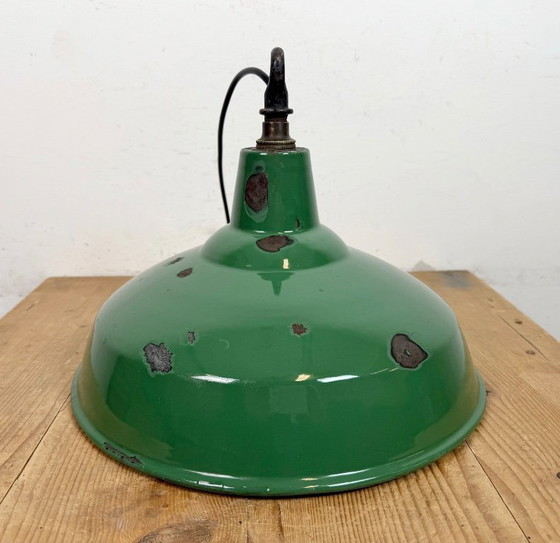Image 1 of Industrial British Green Enamel Factory Pendant Lamp, 1960s