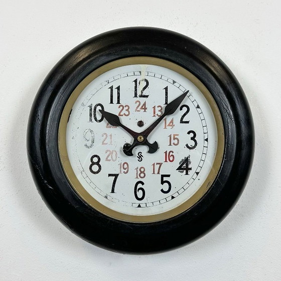 Image 1 of Black Industrial Factory Wall Clock from Siemens, 1930s