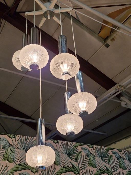 Verre chromé kroonluchter vintage Solken Leuchten années 70