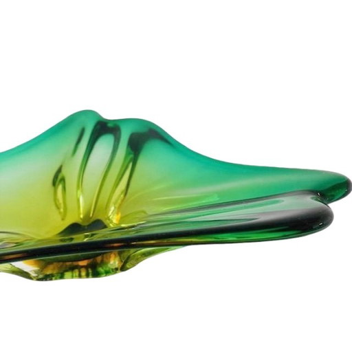 Mid - Century vintage glass bowl Murano yellow green