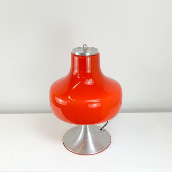 Image 1 of Table lamp, glass shade with aluminum base, 1970s