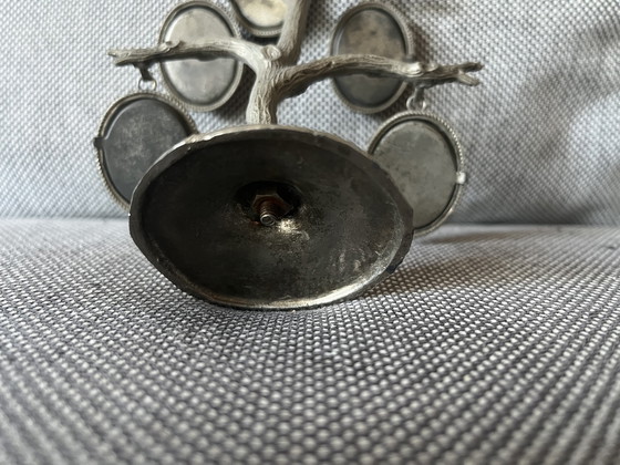 Image 1 of Kleine vintage zilveren metalen fotoboom met ovale medaillonlijsten