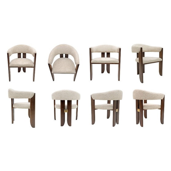 Image 1 of Eight Mid-century Modern Italian Bouclè and Walnut Dining Chairs, 1970s