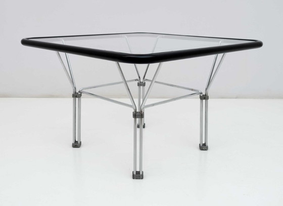 Image 1 of Tavolino da caffè in cristallo e acciaio postmoderno attribuito a Niels Bendtsen, anni '70