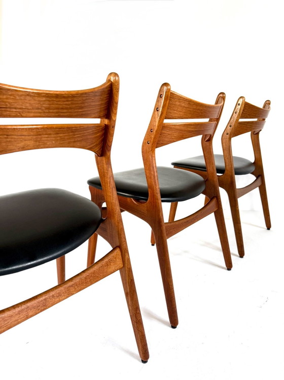 4x Sedie da pranzo vintage modello ‘310’, Erik Buch ‘60, Legno, Pelle, Marrone (foto 5 di 14)
