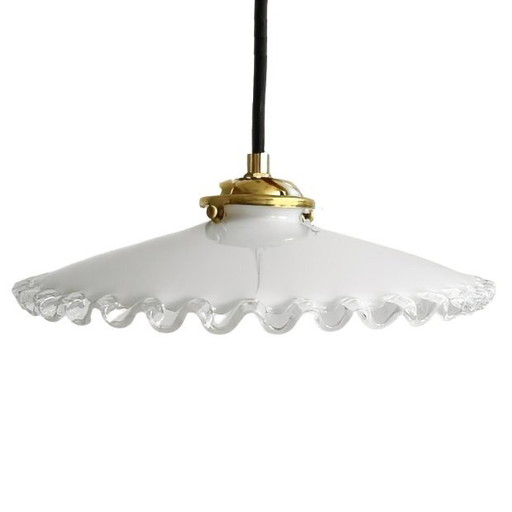 Lampada a sospensione vintage francese in vetro opalino bianco, anni '30 – hanglampen, Brass