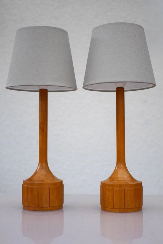 Image 1 of Scandinavian oak table lamps from Elpe, set of 2