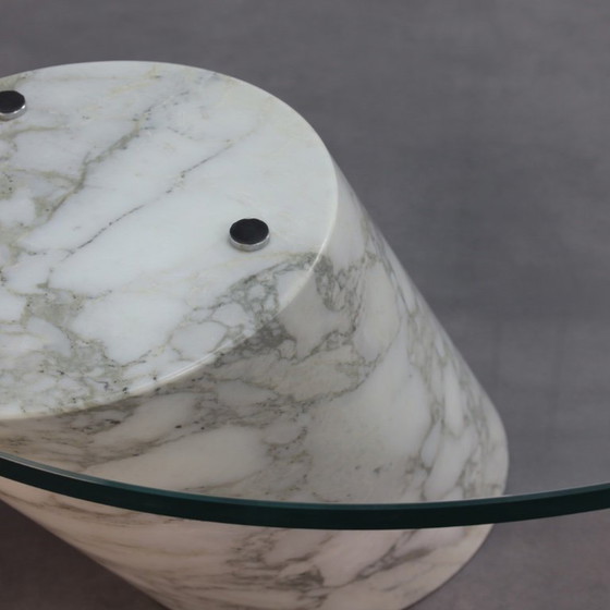 Image 1 of Oval Coffee Table in Carrara Marble and Glass by Ronald Schmitt, Germany, 1970s