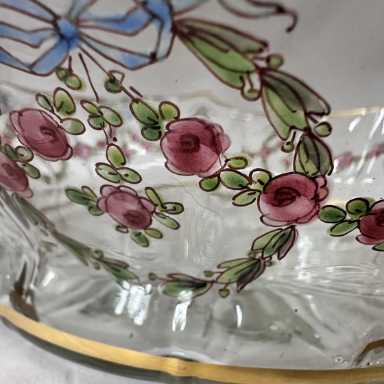 Image 1 of Antique French hand-painted glass bowl “Damon Paris” – ca. 1900 – gilded