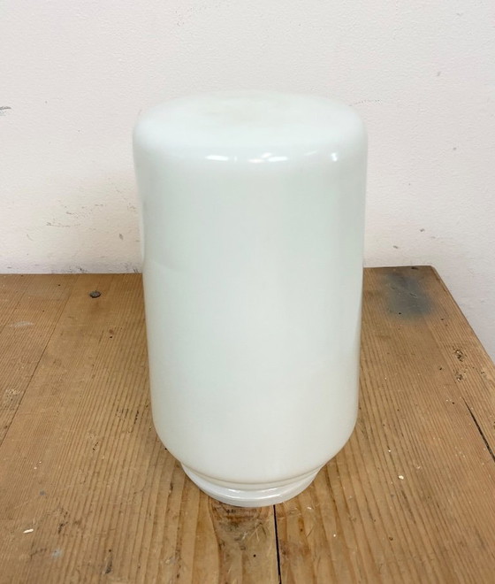 Image 1 of Industrial White Porcelain Pendant Light with Milk Glass, 1970s