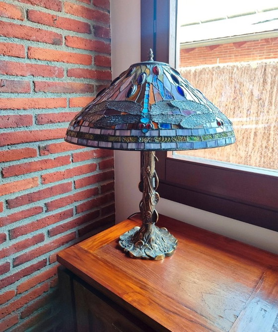 Tiffany Table Lamp – Dragonfly Model – Bronze Base – Crystal (photo 5 of 12)